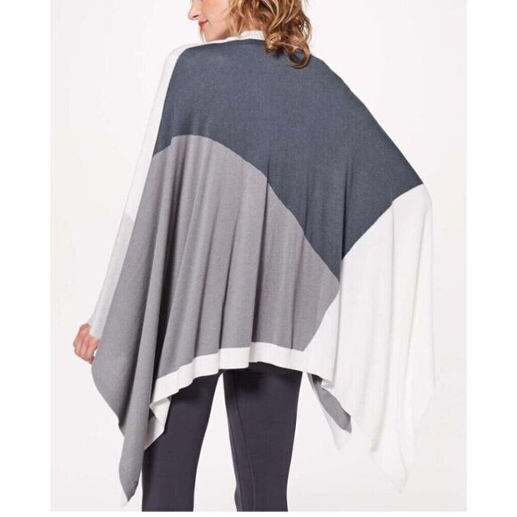 30 LULULEMON HATHA WRAP knit SHAWL SWEATER O/S gray white silk blend O/S - Picture 1 of 5